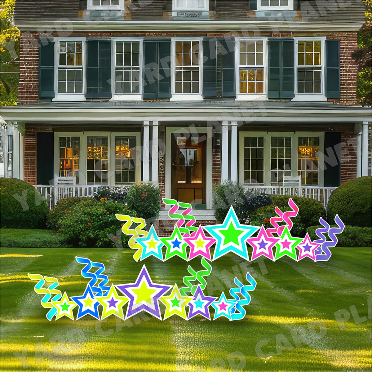 Neon Colored Double Stars and Streamers Yard Card Flair Set