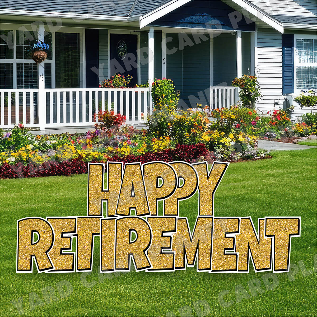 Large 23.5" Happy Retirement Yard Card EZ Quick Sets in Luckiest Guy Font in Glitter Pattern - (Available in Multiple Colors)