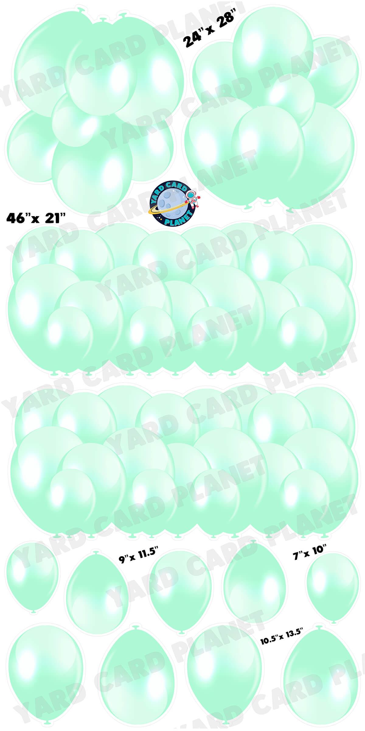 Pastel Mint Green Balloon Panels, Bouquets and Singles Yard Card Set