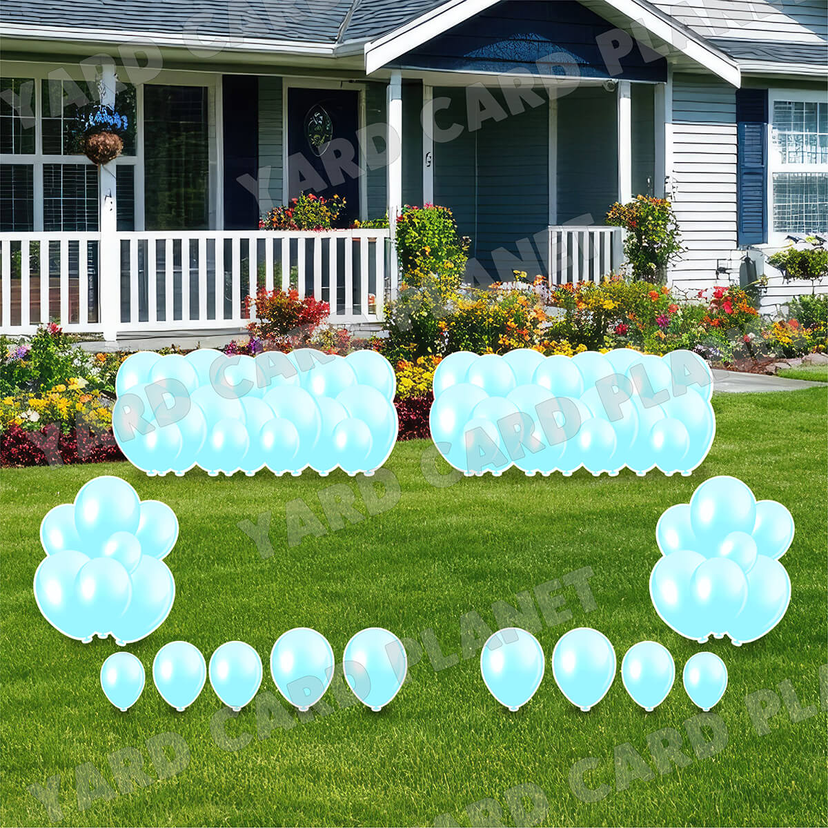 Pastel Blue Balloon Panels, Bouquets and Singles Yard Card Set