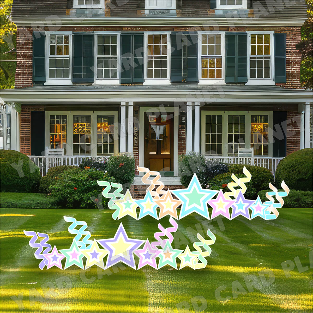 Pastel Colored Double Stars and Streamers Yard Card Flair Set