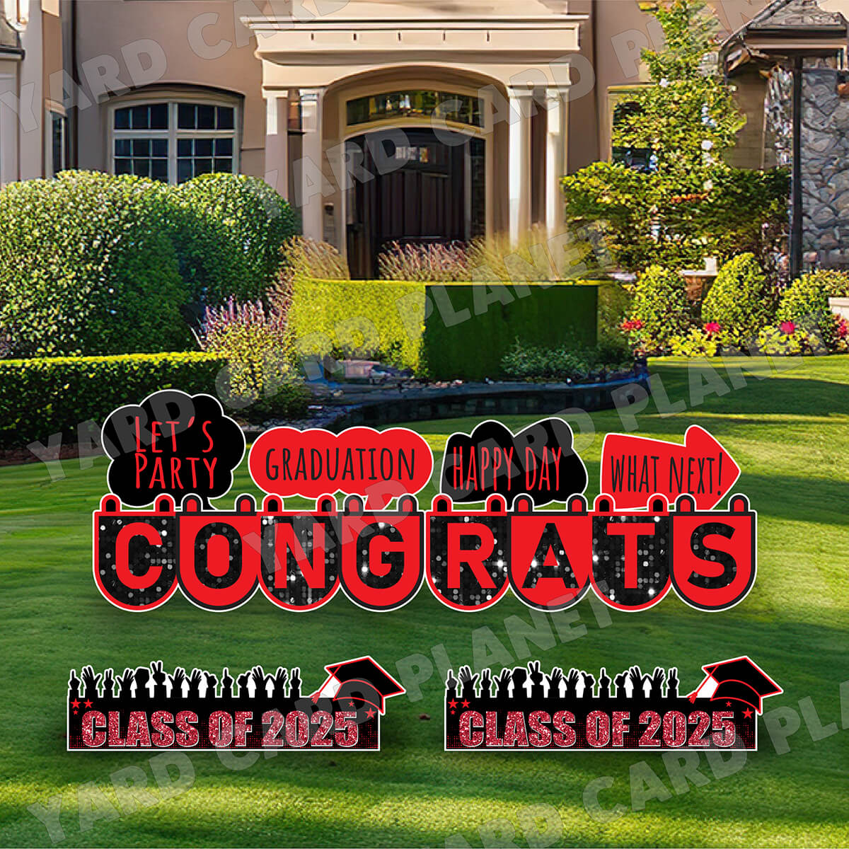 Congrats Graduation in Red EZ Setup Panels and Signs Yard Card Set
