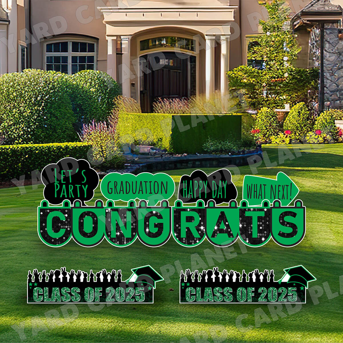 Congrats Graduation in Green EZ Setup Panels and Signs Yard Card Set