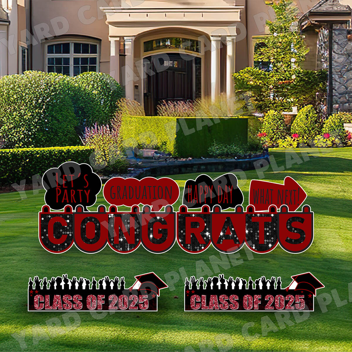 Congrats Graduation in Maroon EZ Setup Panels and Signs Yard Card Set