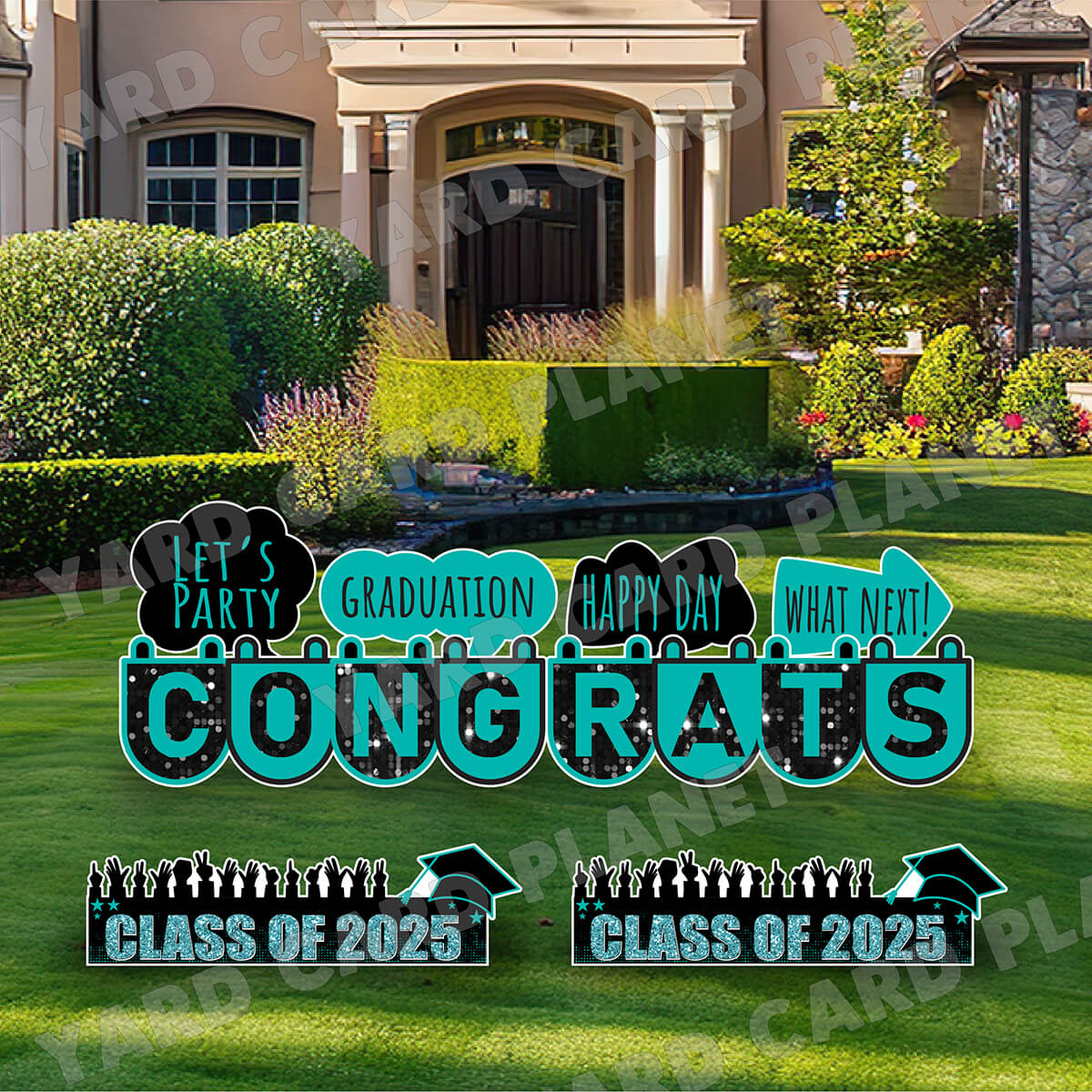 Congrats Graduation in Teal EZ Setup Panels and Signs Yard Card Set