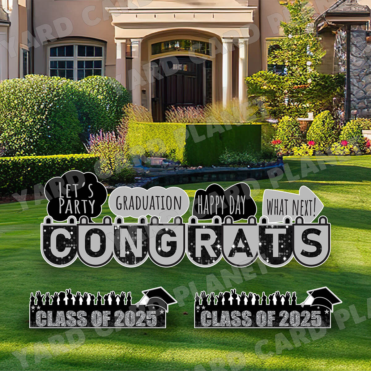 Congrats Graduation in Silver EZ Setup Panels and Signs Yard Card Set