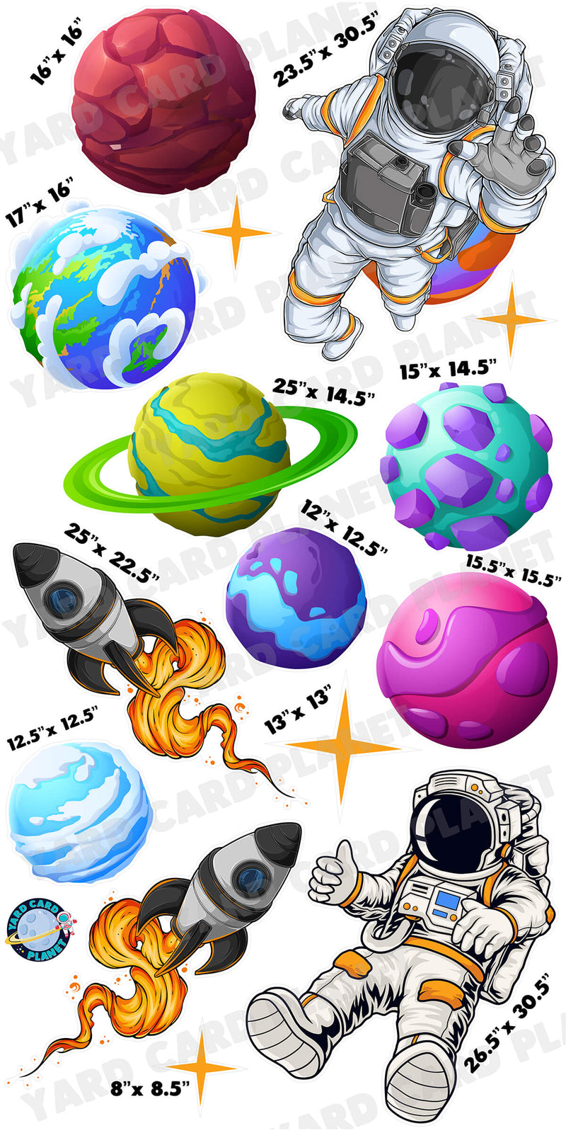 Astronauts, Planets and Rockets Yard Card Flair Set