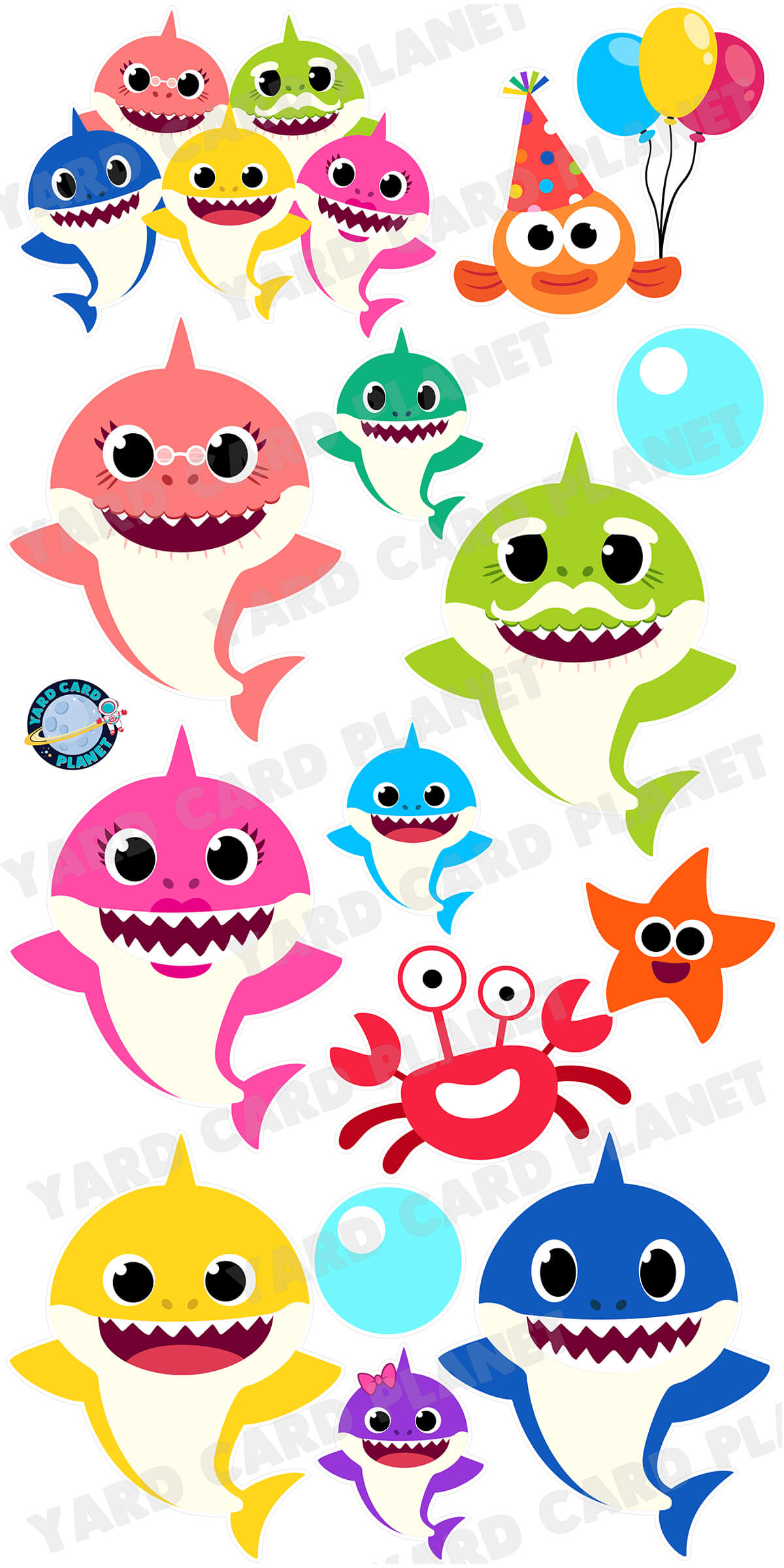 Colorful Shark Yard Card Flair Set