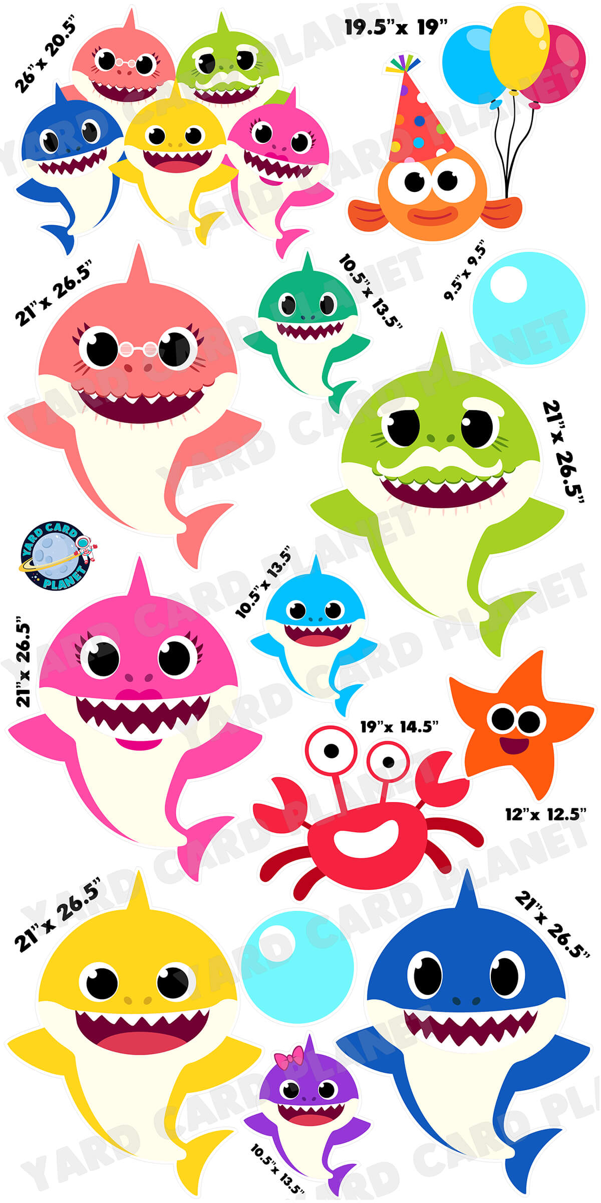 Colorful Shark Yard Card Flair Set