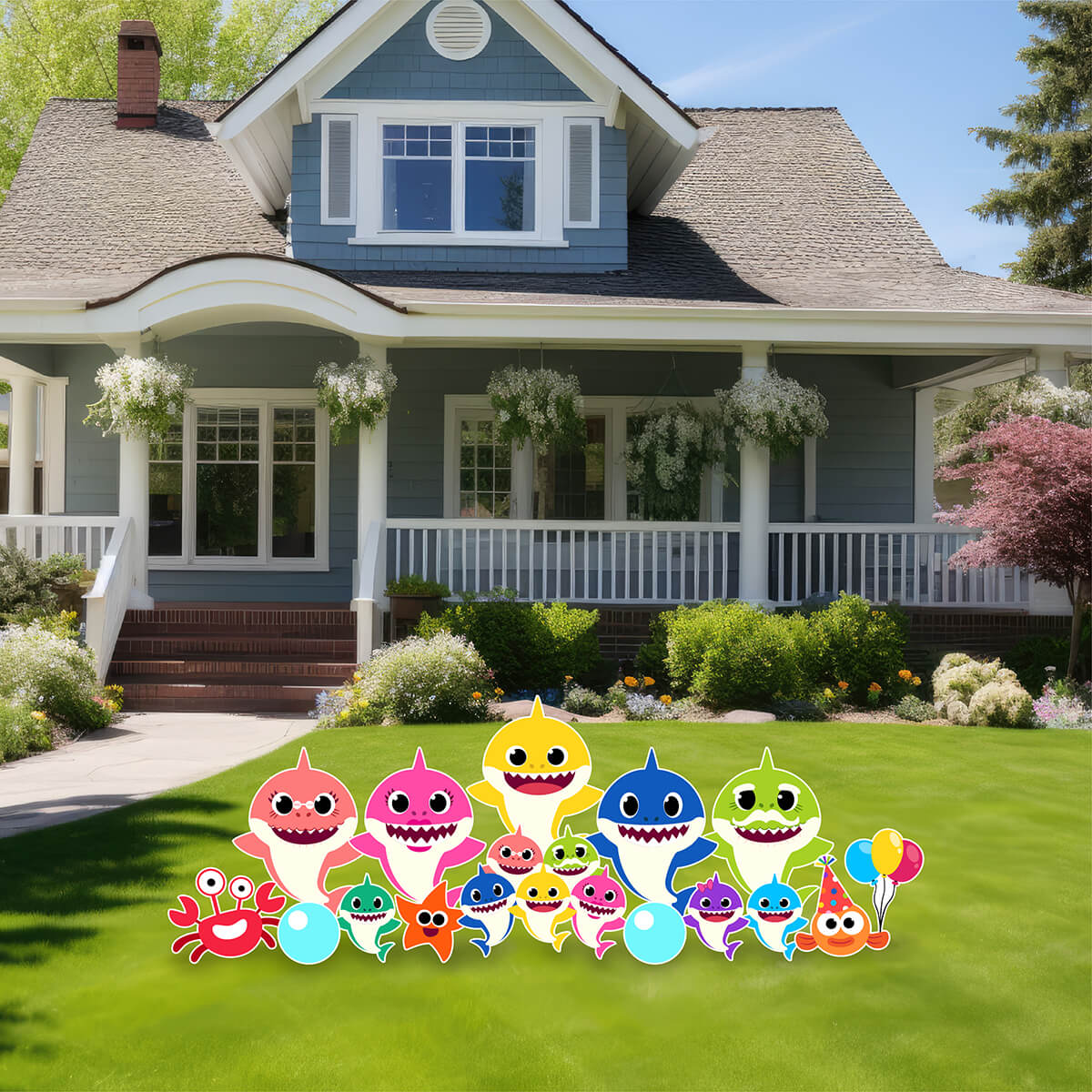 Colorful Shark Yard Card Flair Set