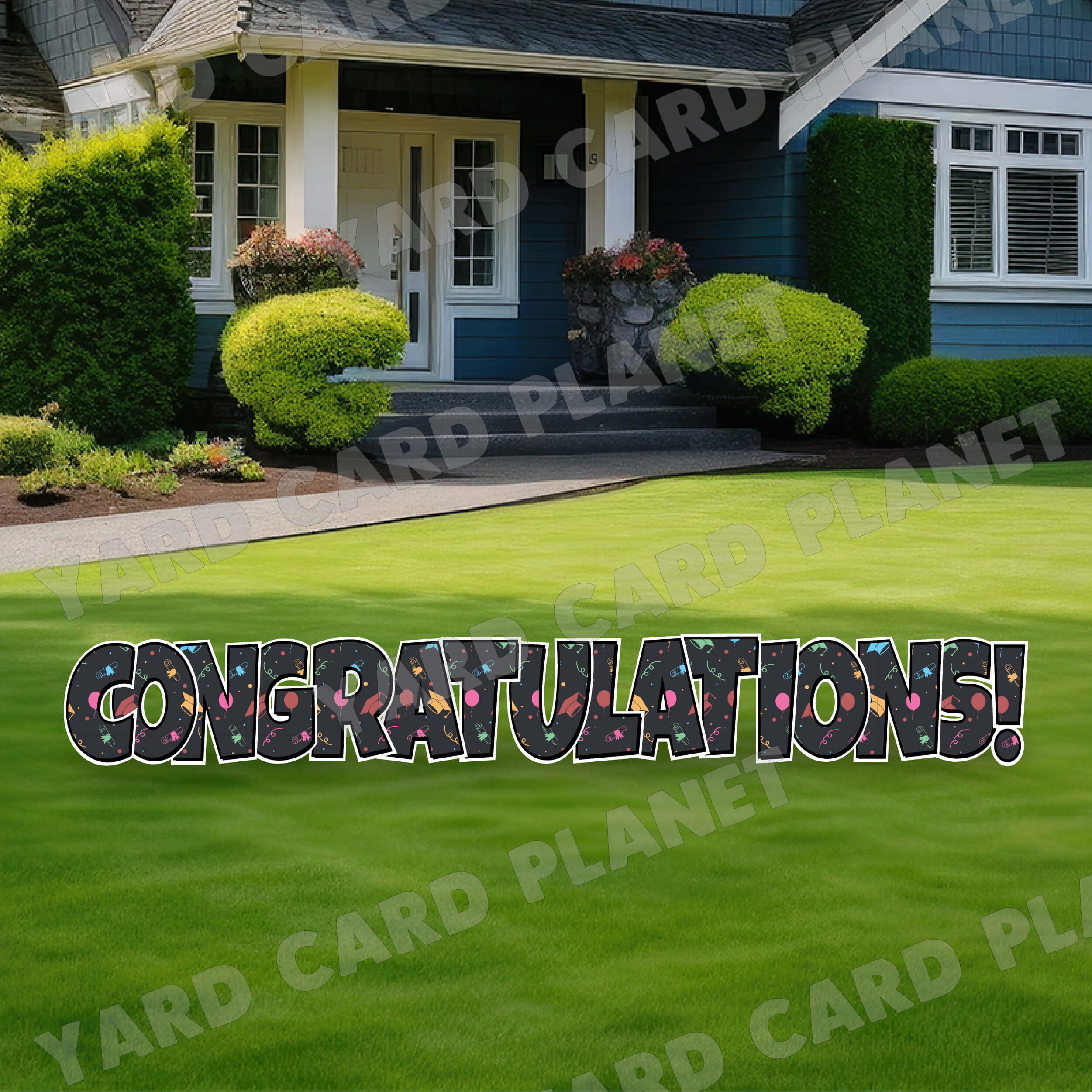 Large 23.5" Kids Black Graduation Congratulations! Yard Card EZ Quick Set in Luckiest Guy Font