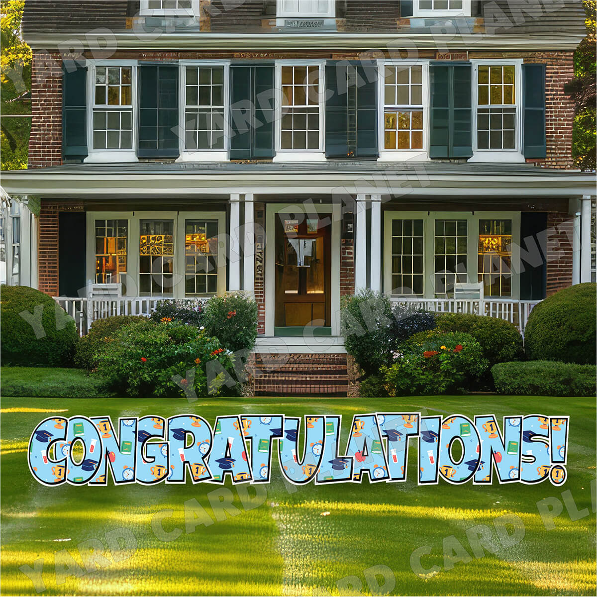 Large 23.5" Kids Blue Graduation Congratulations! Yard Card EZ Quick Set in Luckiest Guy Font