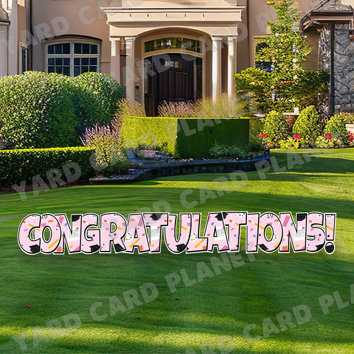 Large 23.5" Kids Pink Graduation Congratulations! Yard Card EZ Quick Set in Luckiest Guy Font
