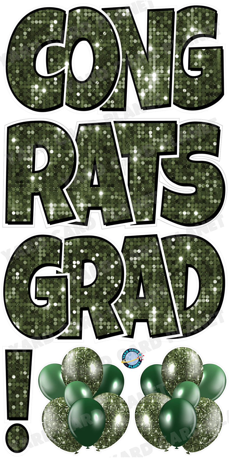 Large 23.5" Congrats Grad! Yard Card EZ Quick Sets in Luckiest Guy Font in Sequin Pattern - (Available in Multiple Colors)