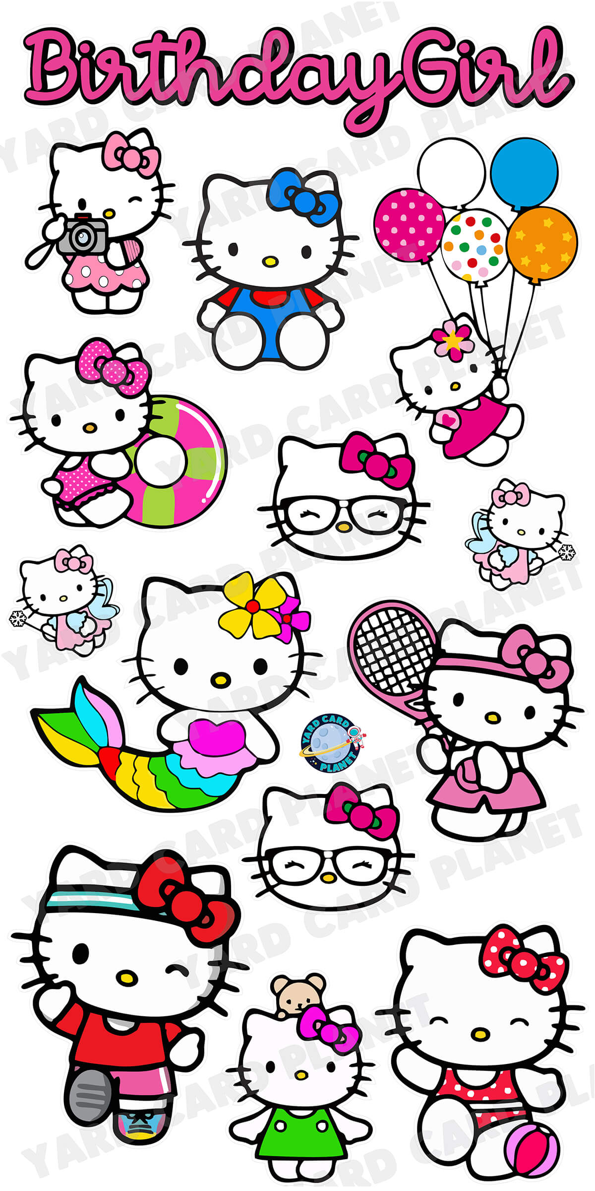 Adorable Kitty Birthday Girl Yard Card Flair Set