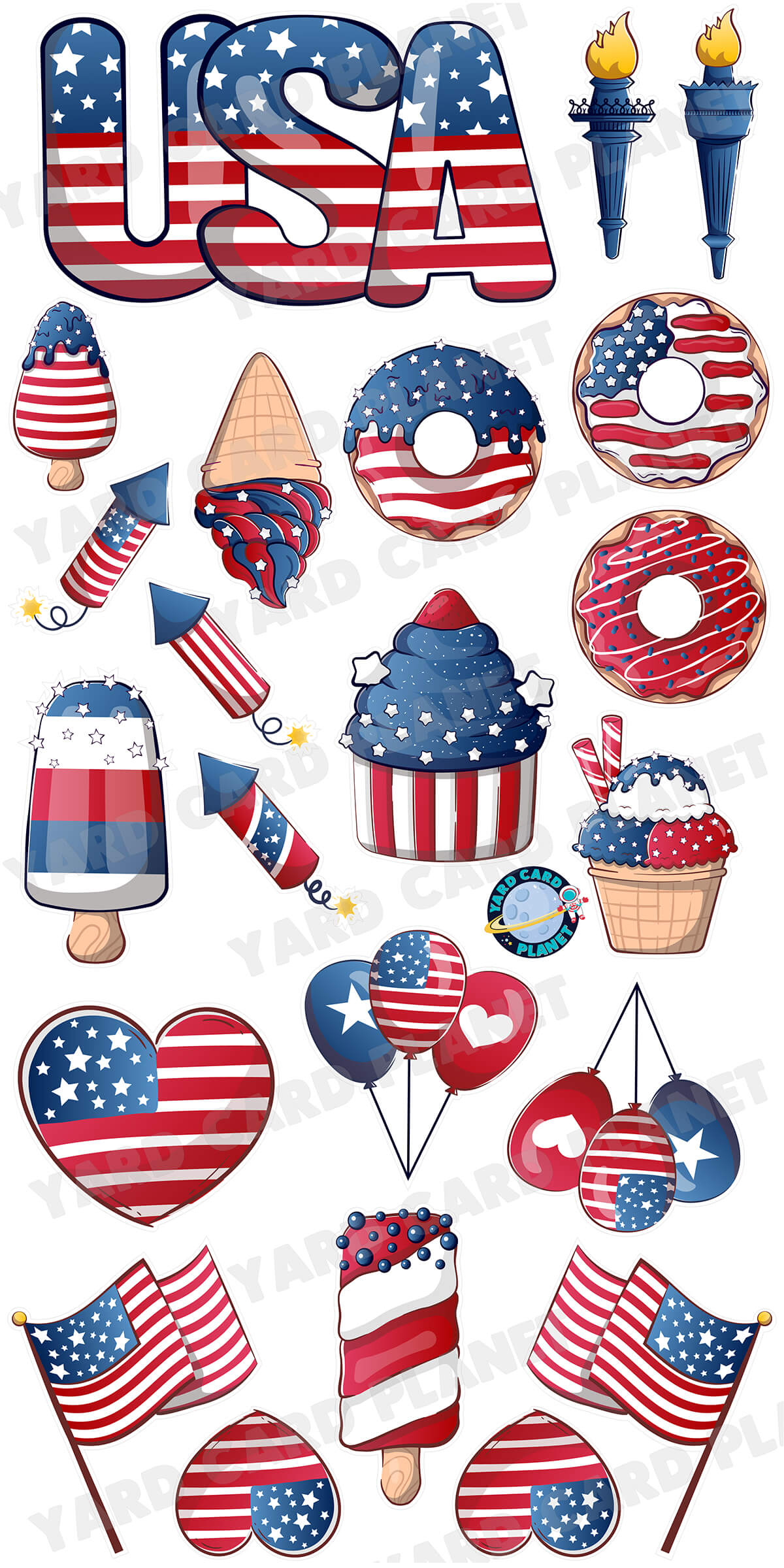 4th of July Independence Day USA EZ Quick Sign and Patriotic Treats Yard Card Flair Set
