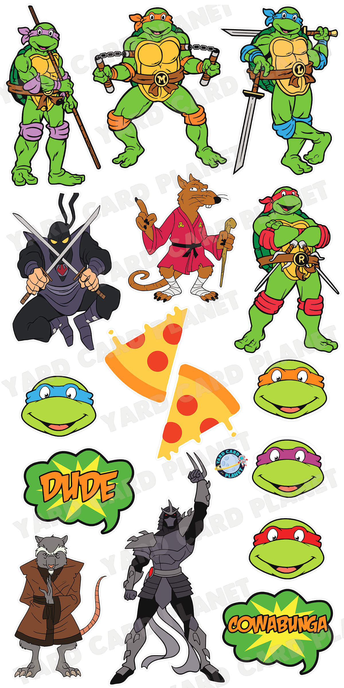 Pizza Loving Fighting Turtles Yard Card Flair Set