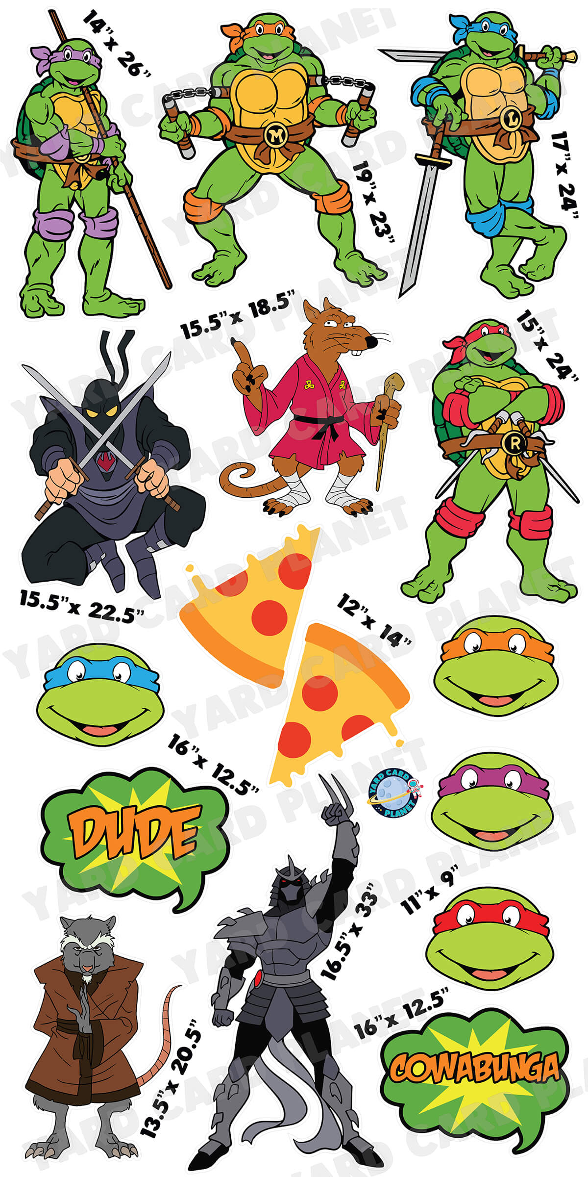 Pizza Loving Fighting Turtles Yard Card Flair Set