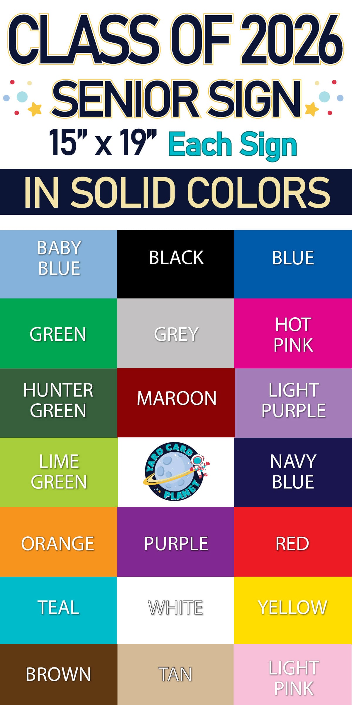 Class of 2026 Senior Yard Card Sign Keepsakes in Solid Colors with Glitter Accent - (Available in Multiple Colors)
