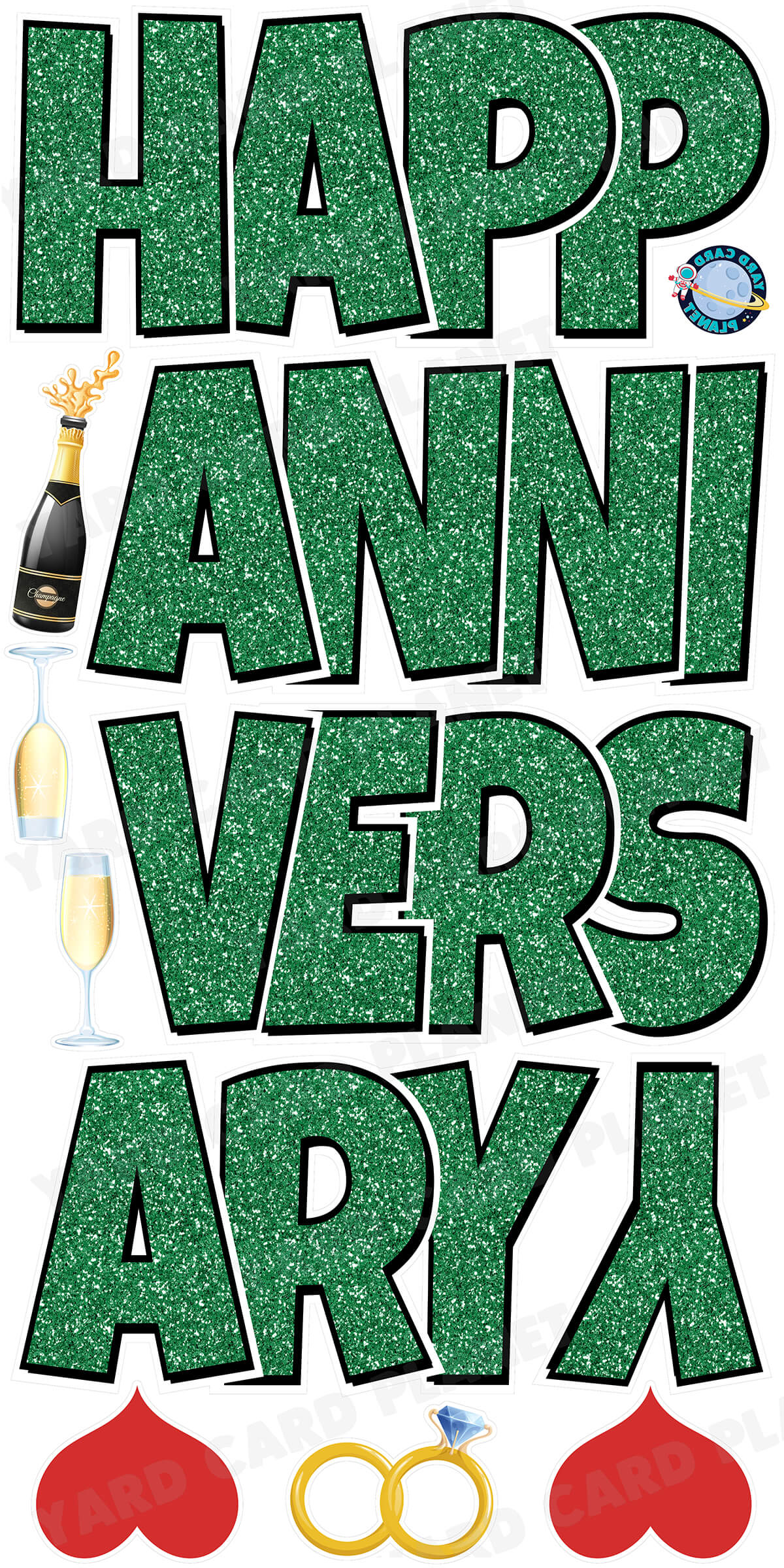 Large 21" Happy Anniversary Yard Card EZ Quick Sets in Luckiest Guy Font in Glitter Pattern - (Available in Multiple Colors)