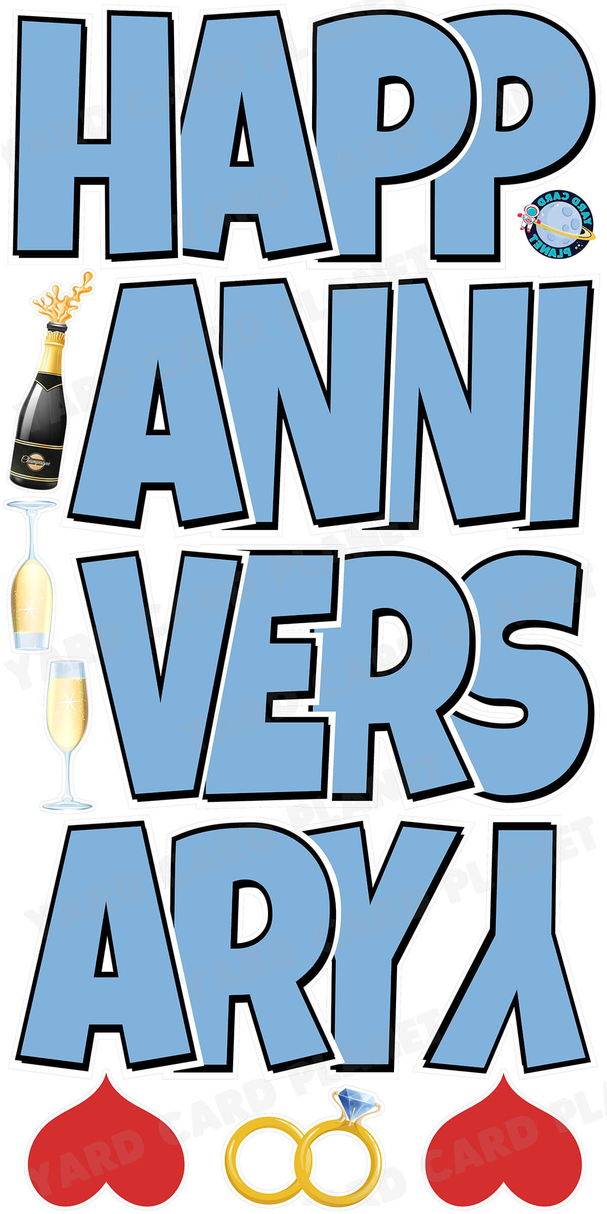 Large 21" Happy Anniversary Yard Card EZ Quick Sets in Luckiest Guy Font in Solid Colors - (Available in Multiple Colors)