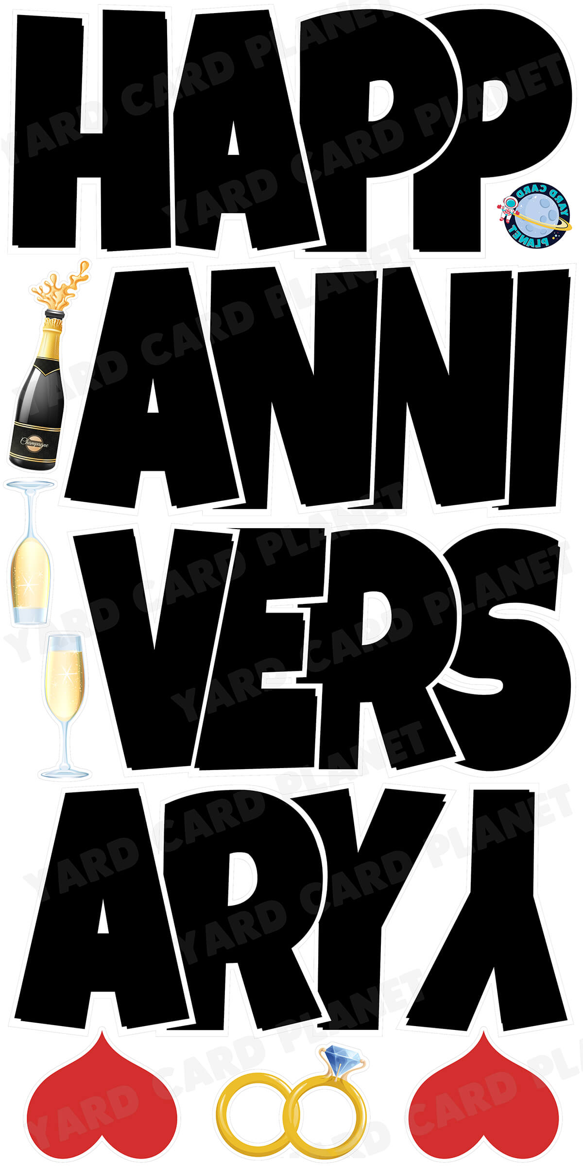 Large 21" Happy Anniversary Yard Card EZ Quick Sets in Luckiest Guy Font in Solid Colors - (Available in Multiple Colors)