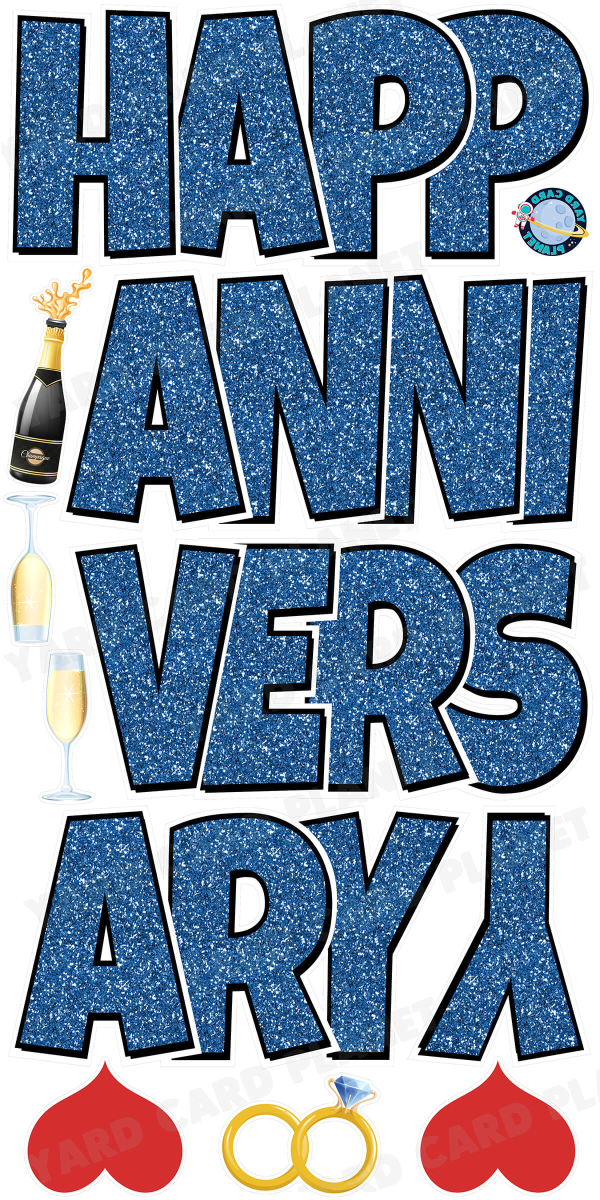 Large 21" Happy Anniversary Yard Card EZ Quick Sets in Luckiest Guy Font in Glitter Pattern - (Available in Multiple Colors)