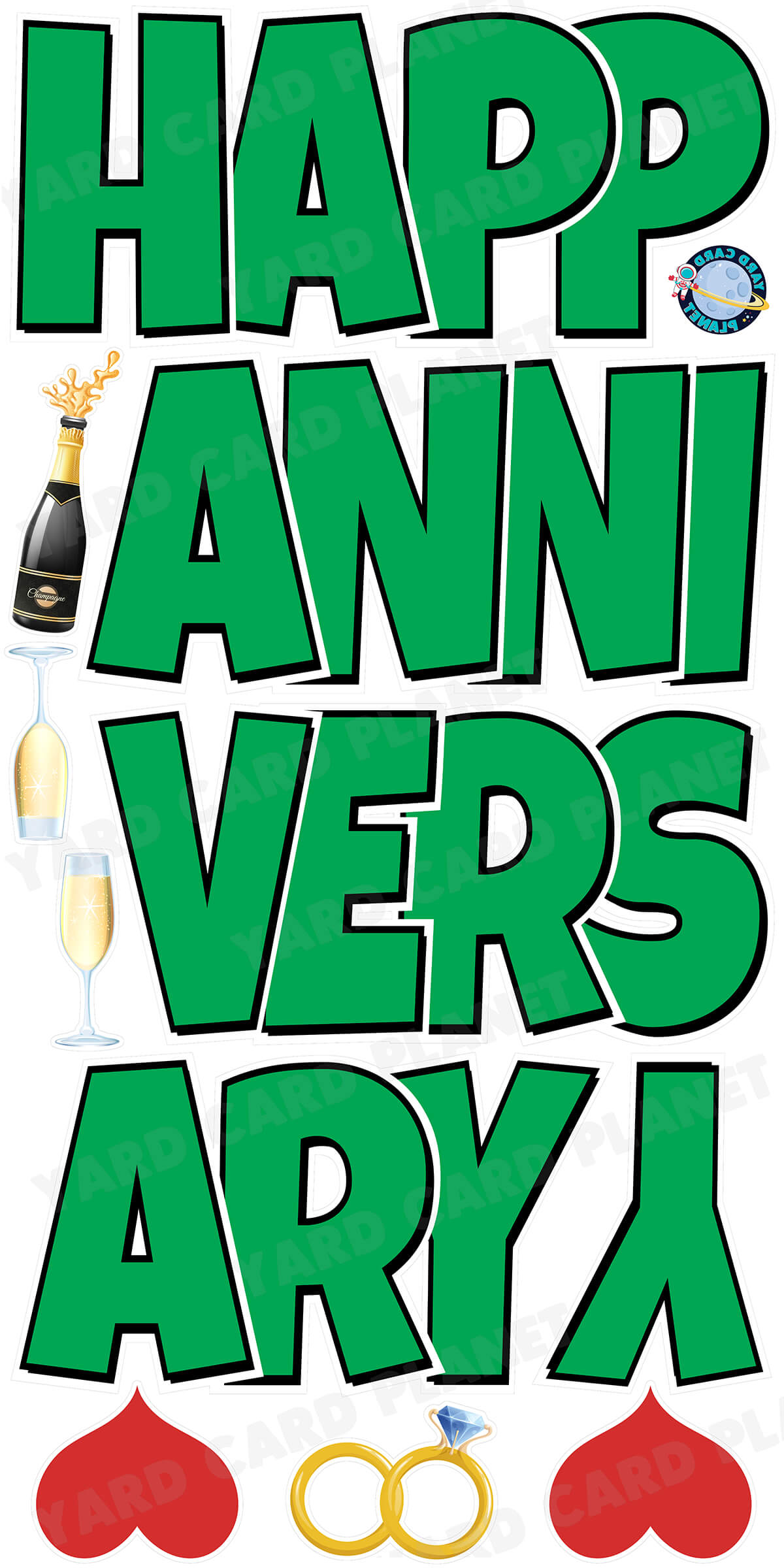 Large 21" Happy Anniversary Yard Card EZ Quick Sets in Luckiest Guy Font in Solid Colors - (Available in Multiple Colors)