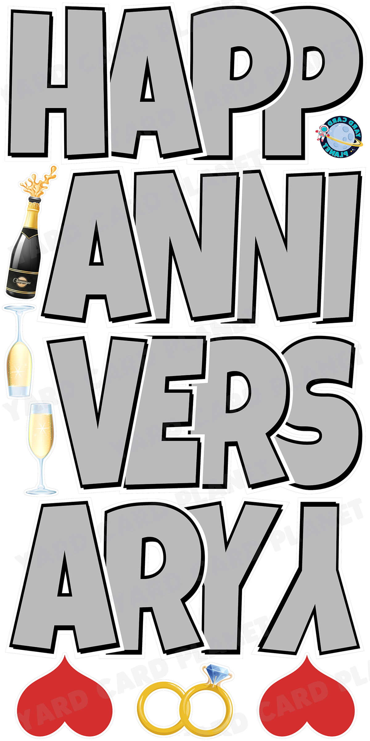 Large 21" Happy Anniversary Yard Card EZ Quick Sets in Luckiest Guy Font in Solid Colors - (Available in Multiple Colors)