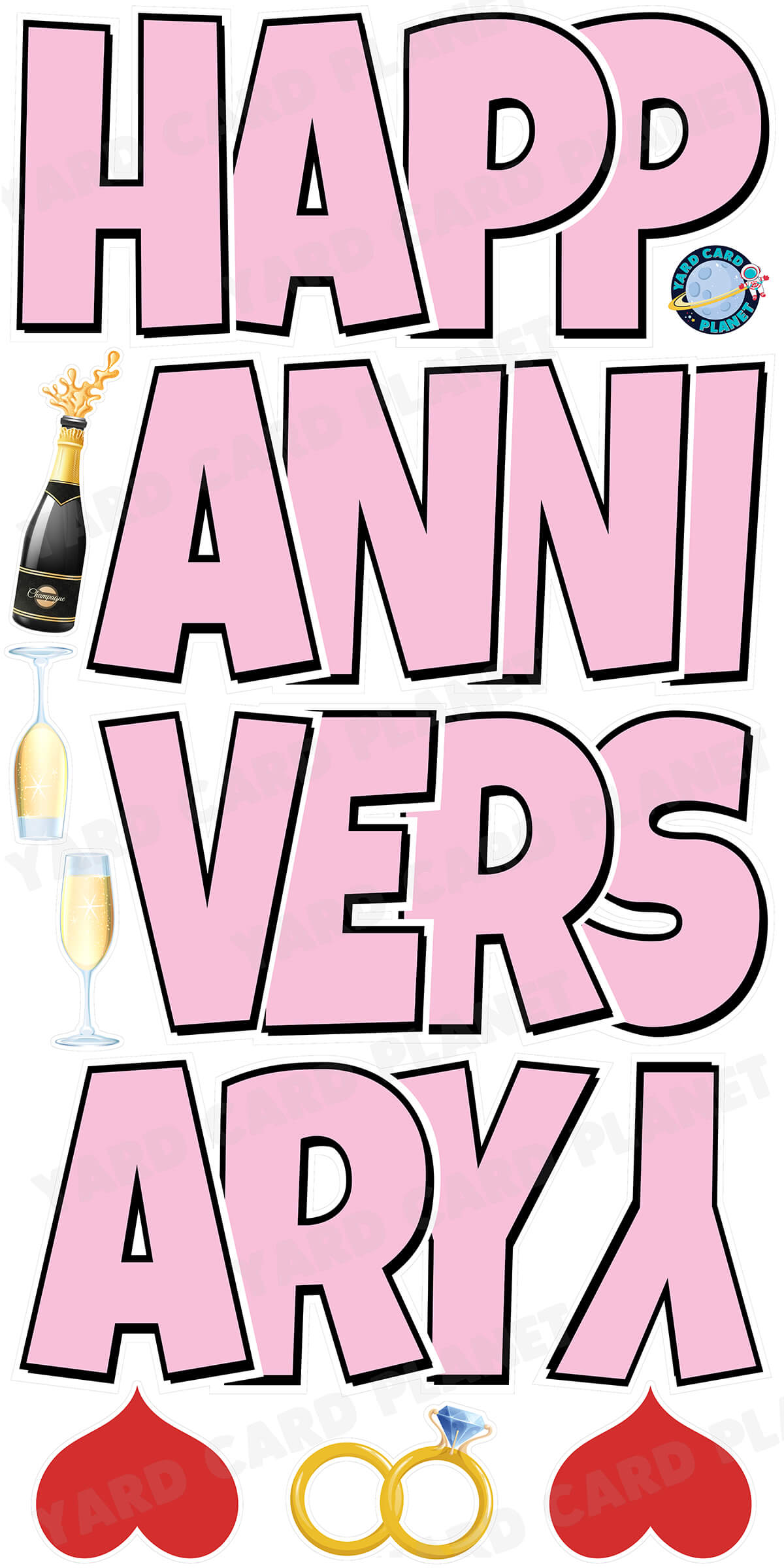 Large 21" Happy Anniversary Yard Card EZ Quick Sets in Luckiest Guy Font in Solid Colors - (Available in Multiple Colors)