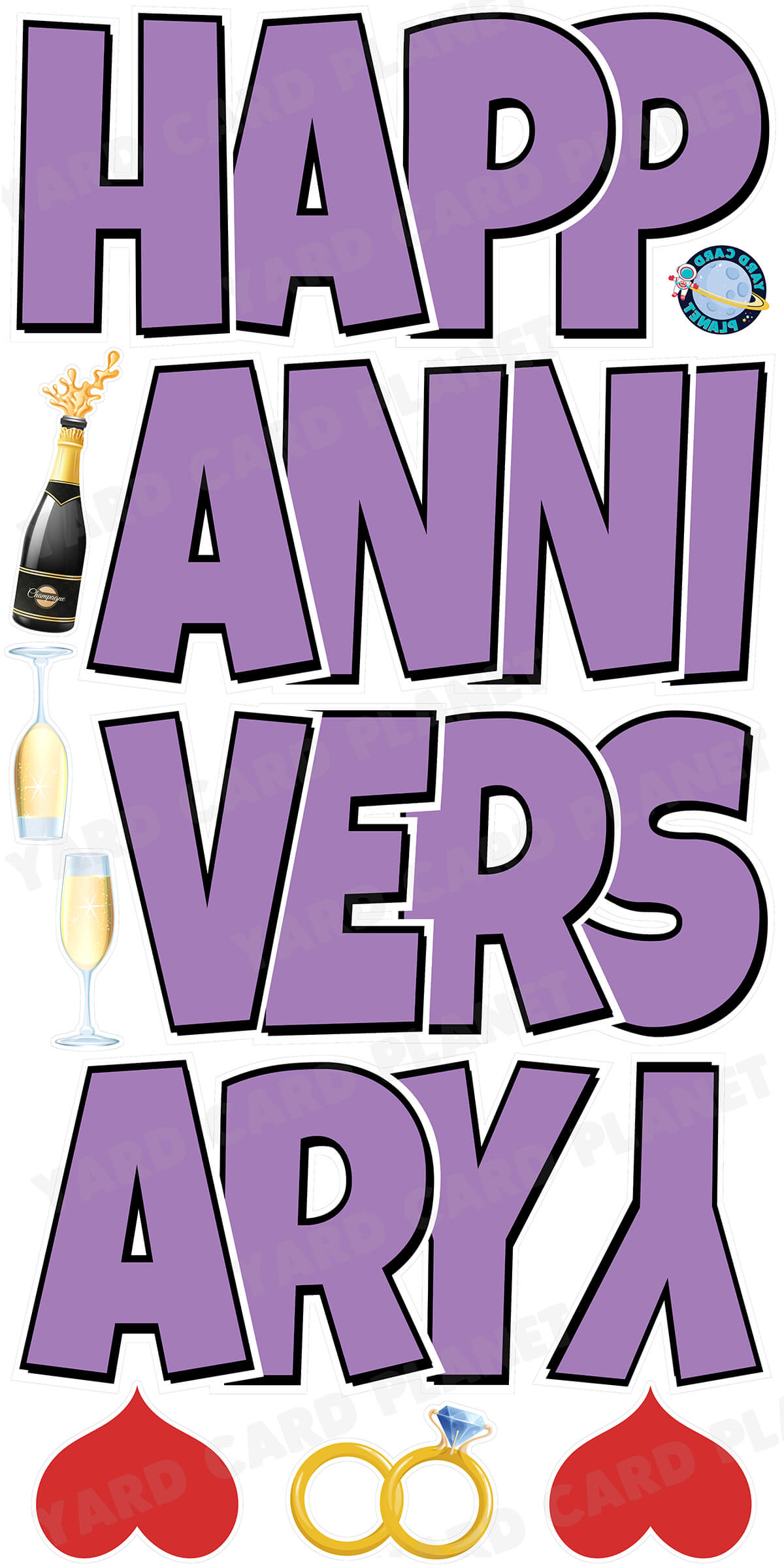 Large 21" Happy Anniversary Yard Card EZ Quick Sets in Luckiest Guy Font in Solid Colors - (Available in Multiple Colors)