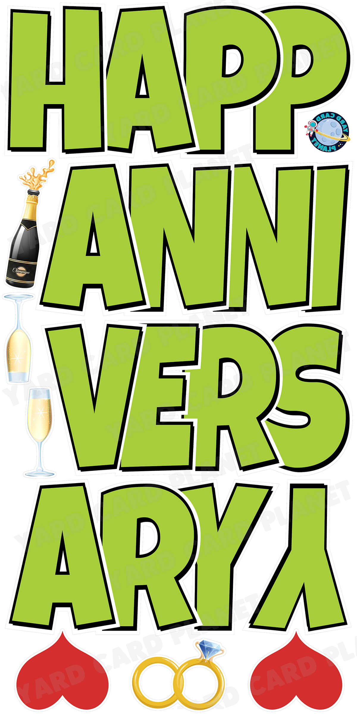 Large 21" Happy Anniversary Yard Card EZ Quick Sets in Luckiest Guy Font in Solid Colors - (Available in Multiple Colors)