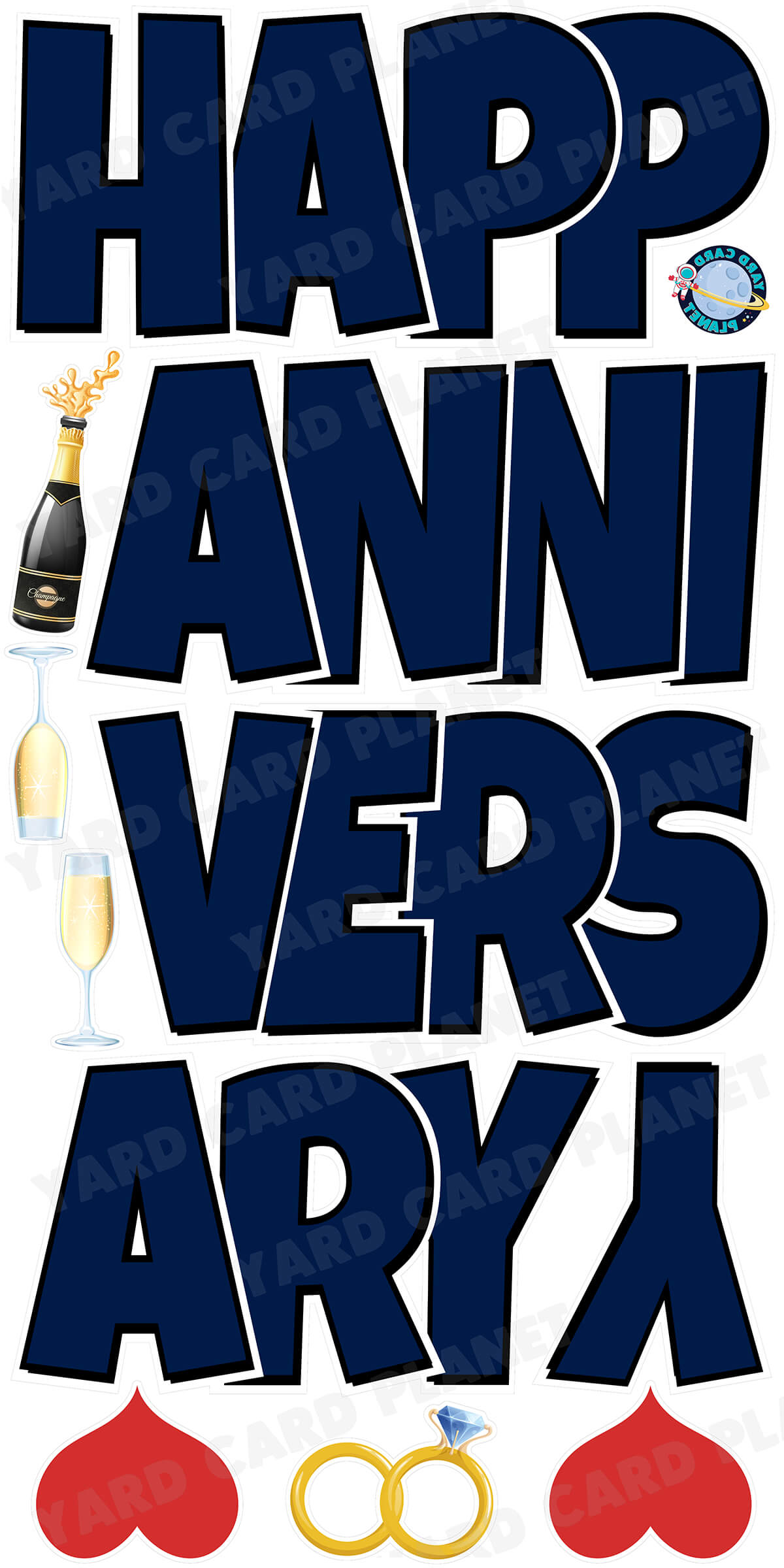 Large 21" Happy Anniversary Yard Card EZ Quick Sets in Luckiest Guy Font in Solid Colors - (Available in Multiple Colors)