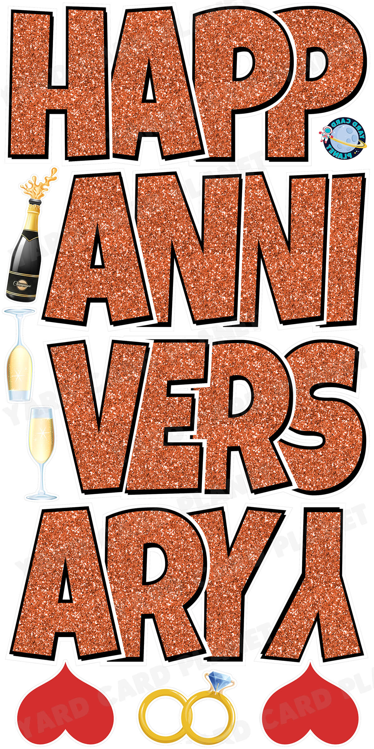 Large 21" Happy Anniversary Yard Card EZ Quick Sets in Luckiest Guy Font in Glitter Pattern - (Available in Multiple Colors)