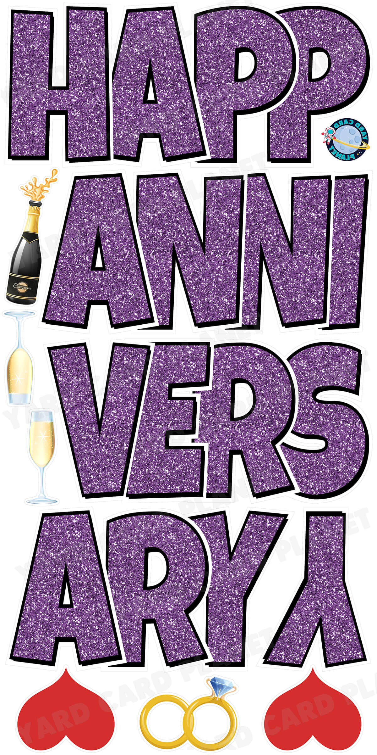 Large 21" Happy Anniversary Yard Card EZ Quick Sets in Luckiest Guy Font in Glitter Pattern - (Available in Multiple Colors)