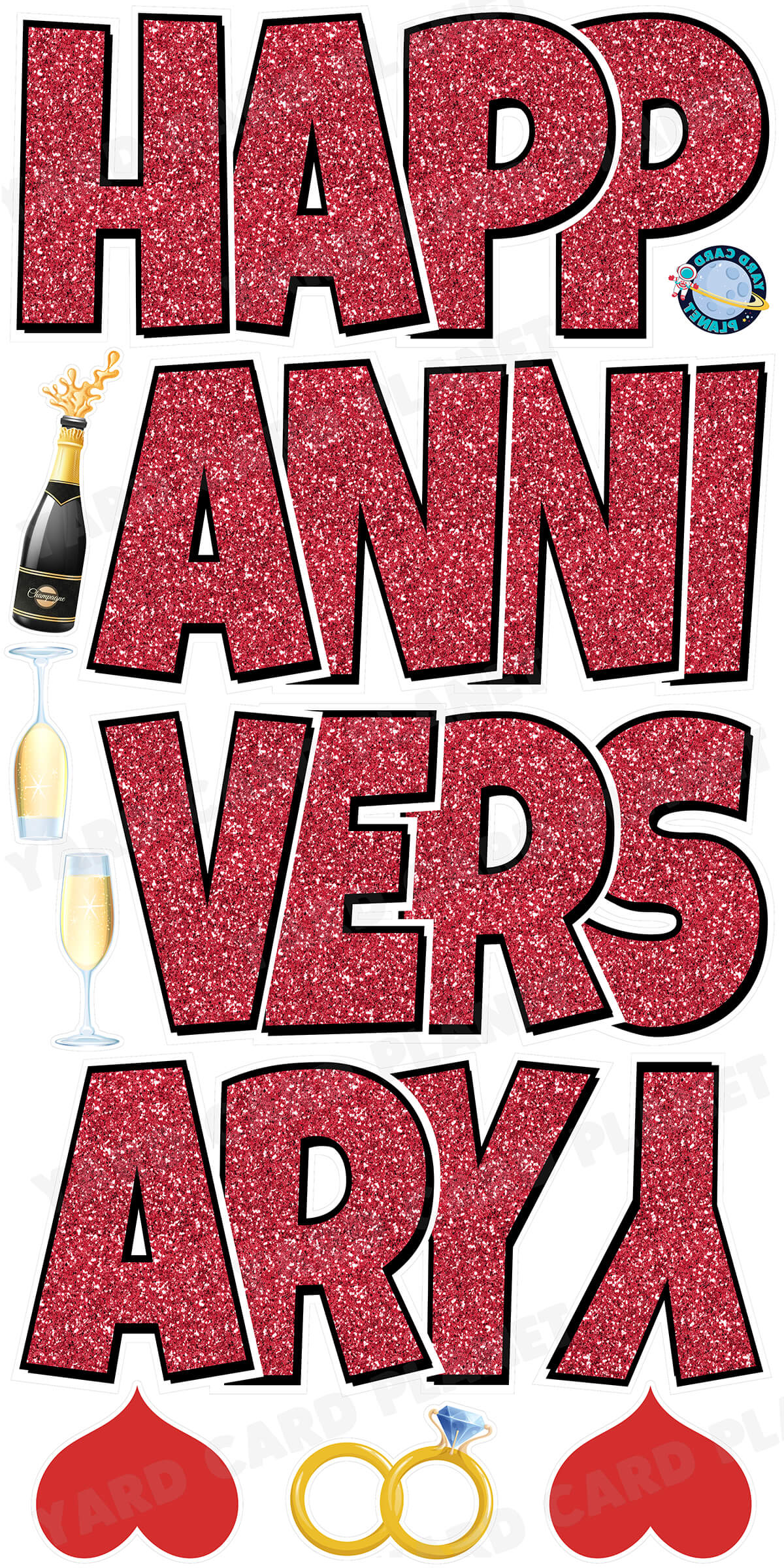 Large 21" Happy Anniversary Yard Card EZ Quick Sets in Luckiest Guy Font in Glitter Pattern - (Available in Multiple Colors)