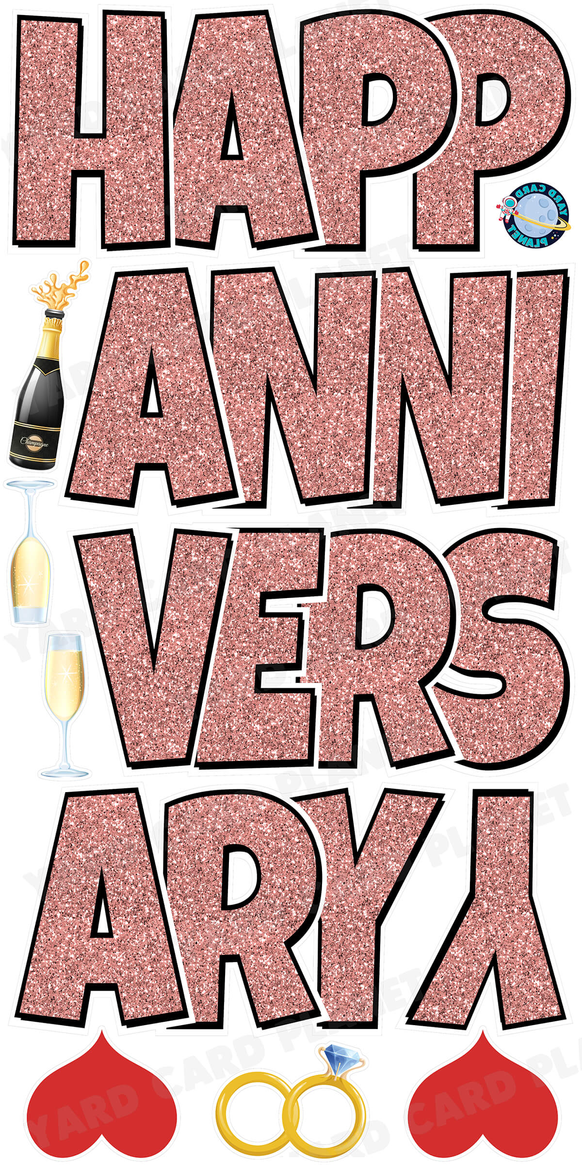 Large 21" Happy Anniversary Yard Card EZ Quick Sets in Luckiest Guy Font in Glitter Pattern - (Available in Multiple Colors)