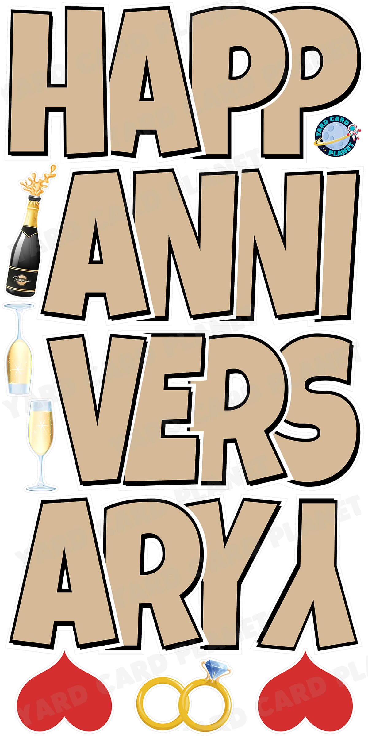 Large 21" Happy Anniversary Yard Card EZ Quick Sets in Luckiest Guy Font in Solid Colors - (Available in Multiple Colors)