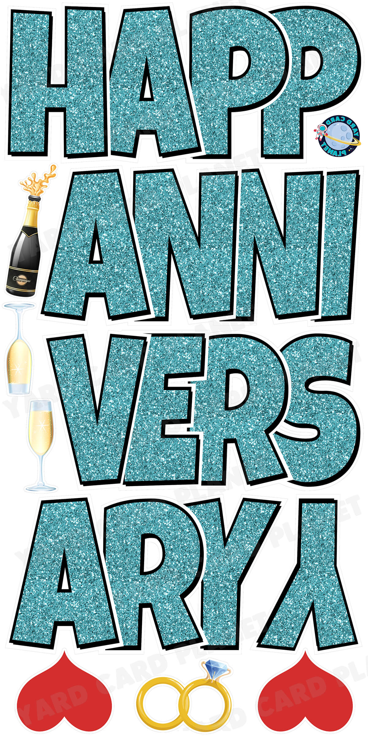 Large 21" Happy Anniversary Yard Card EZ Quick Sets in Luckiest Guy Font in Glitter Pattern - (Available in Multiple Colors)
