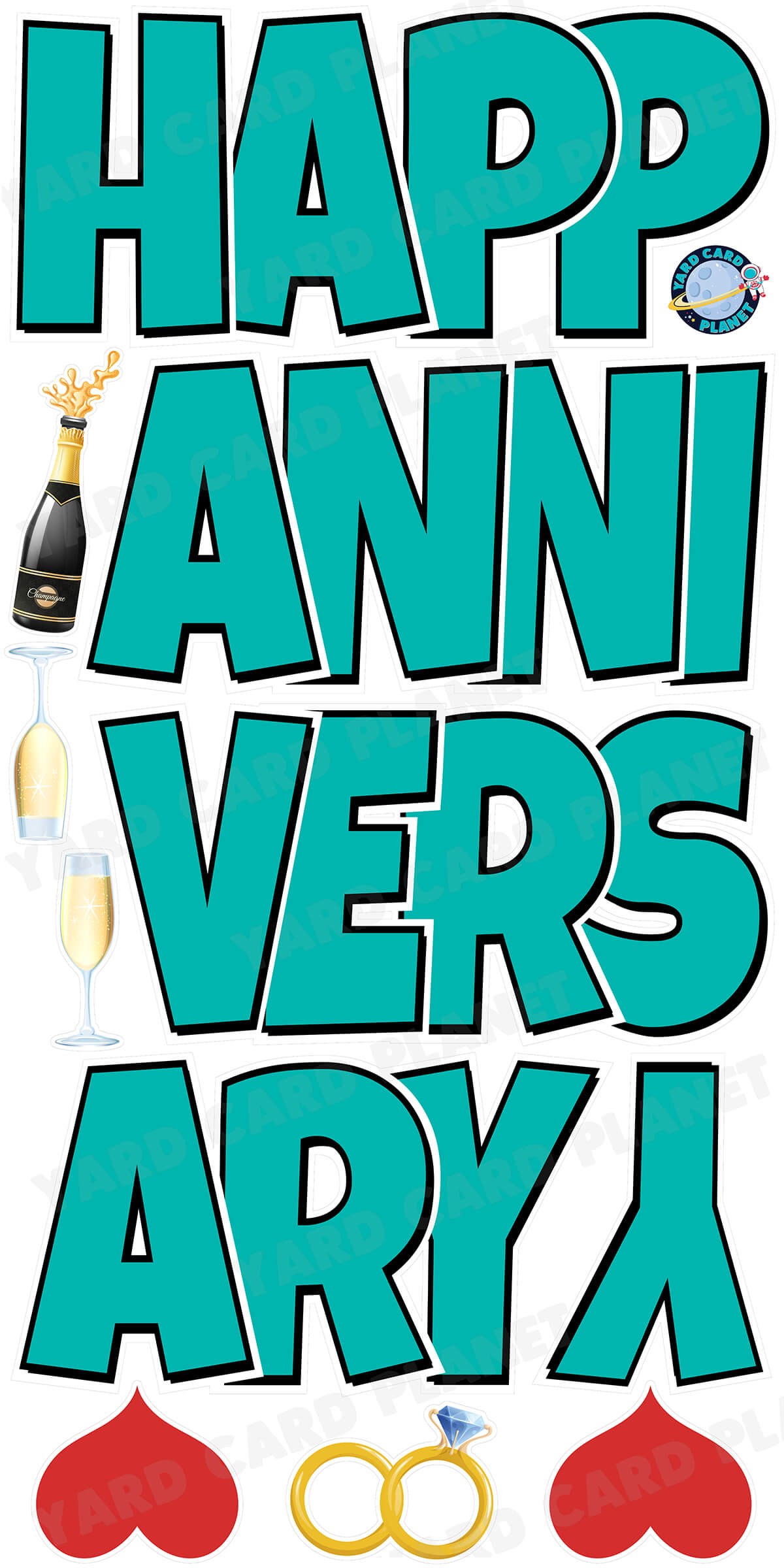 Large 21" Happy Anniversary Yard Card EZ Quick Sets in Luckiest Guy Font in Solid Colors - (Available in Multiple Colors)