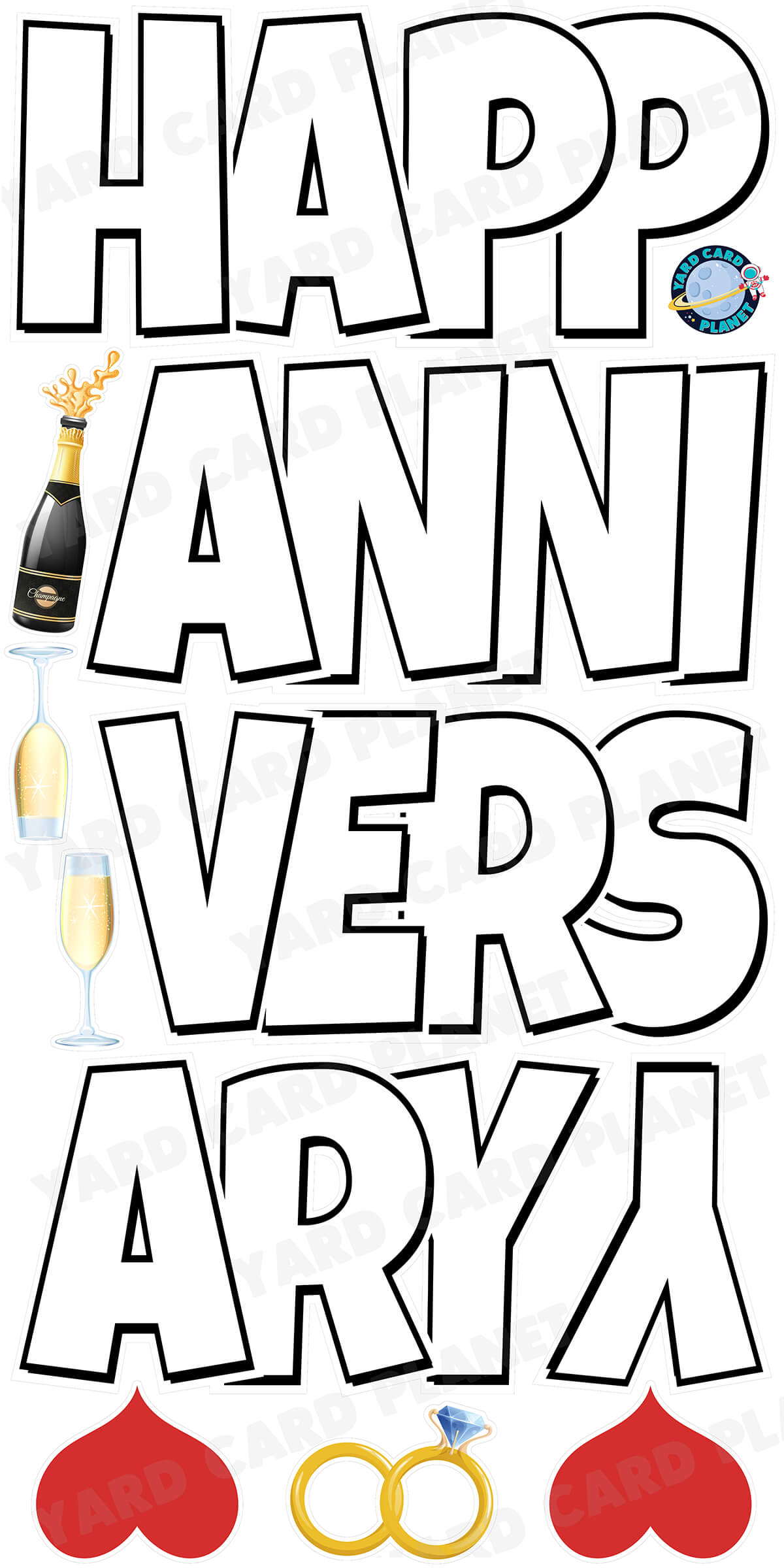 Large 21" Happy Anniversary Yard Card EZ Quick Sets in Luckiest Guy Font in Solid Colors - (Available in Multiple Colors)