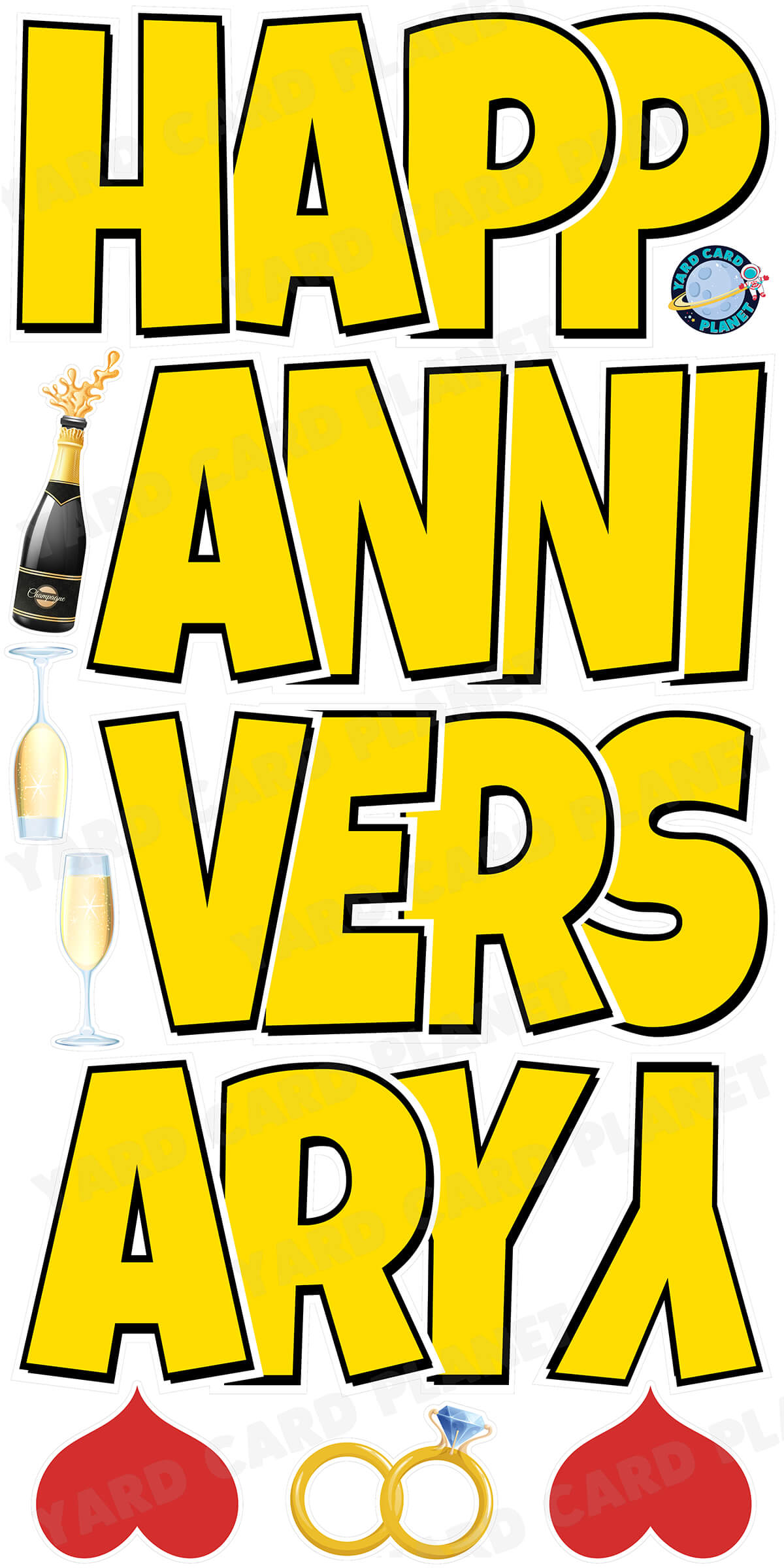 Large 21" Happy Anniversary Yard Card EZ Quick Sets in Luckiest Guy Font in Solid Colors - (Available in Multiple Colors)
