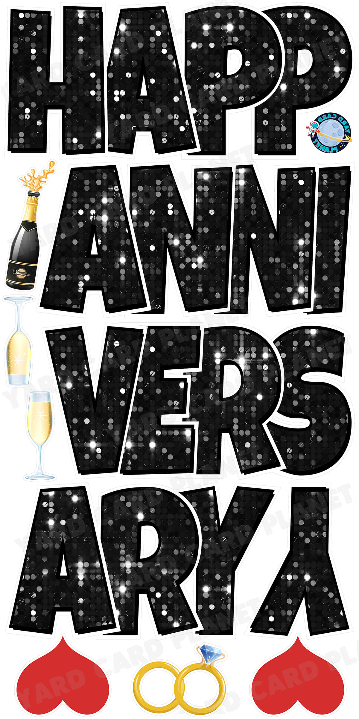 Large 21" Happy Anniversary Yard Card EZ Quick Sets in Luckiest Guy Font in Sequin Pattern - (Available in Multiple Colors)