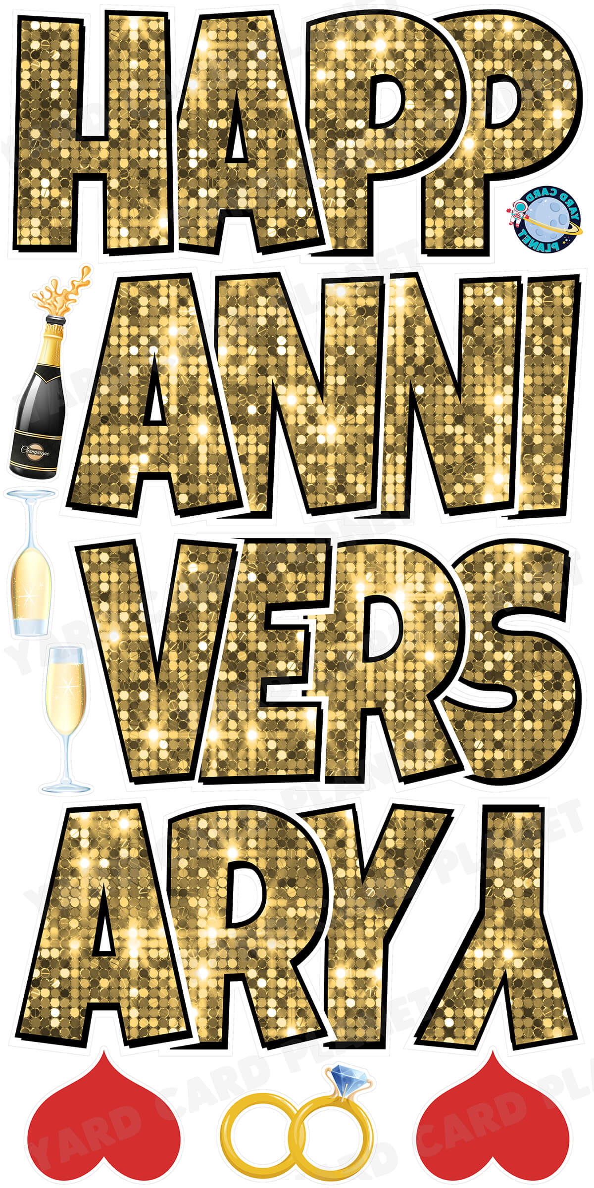 Large 21" Happy Anniversary Yard Card EZ Quick Sets in Luckiest Guy Font in Sequin Pattern - (Available in Multiple Colors)