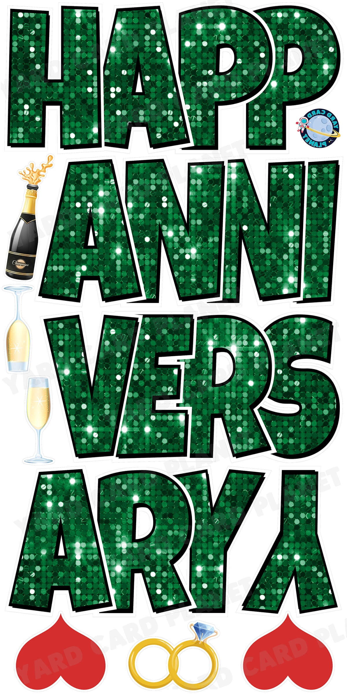 Large 21" Happy Anniversary Yard Card EZ Quick Sets in Luckiest Guy Font in Sequin Pattern - (Available in Multiple Colors)