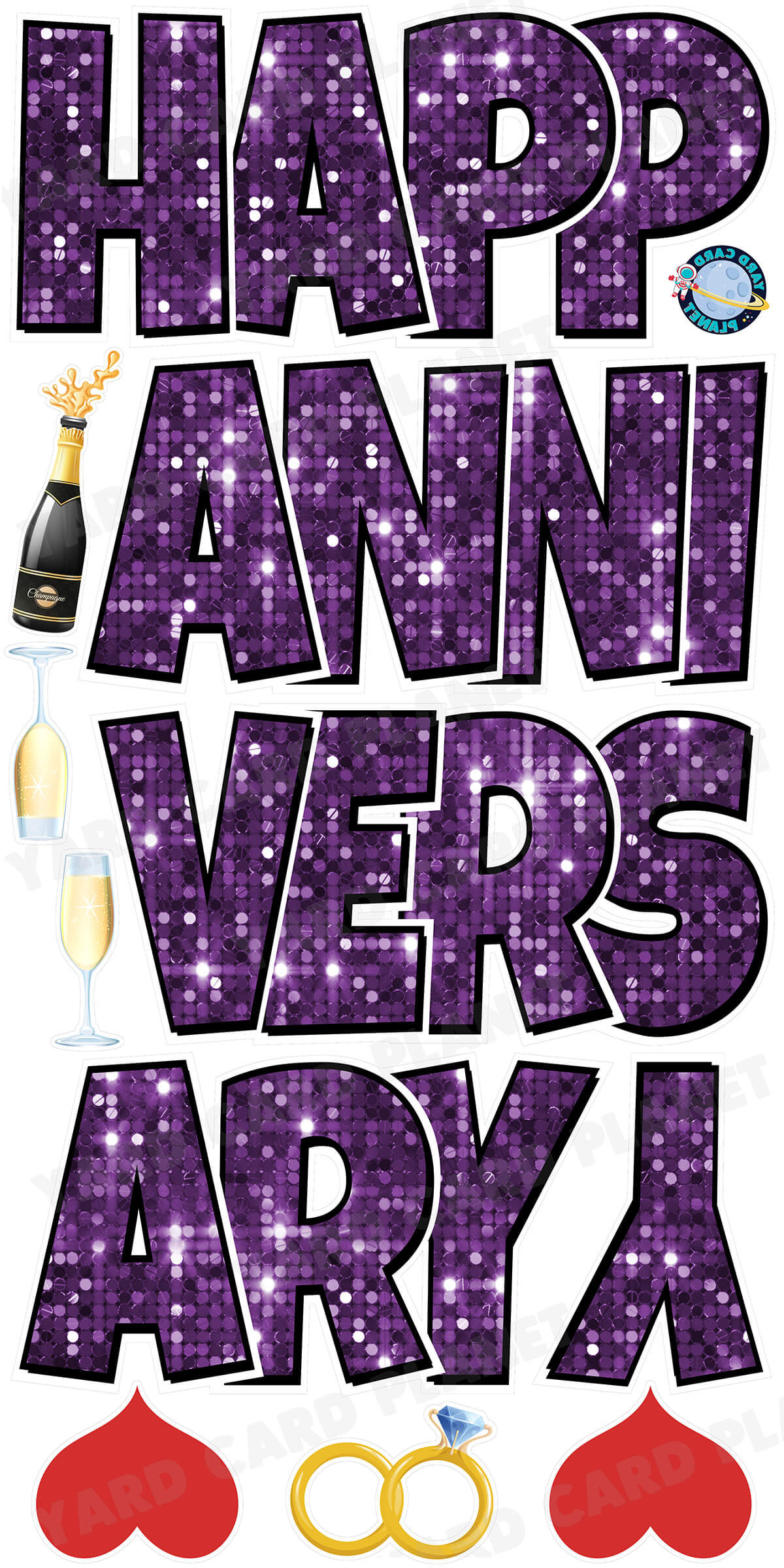 Large 21" Happy Anniversary Yard Card EZ Quick Sets in Luckiest Guy Font in Sequin Pattern - (Available in Multiple Colors)