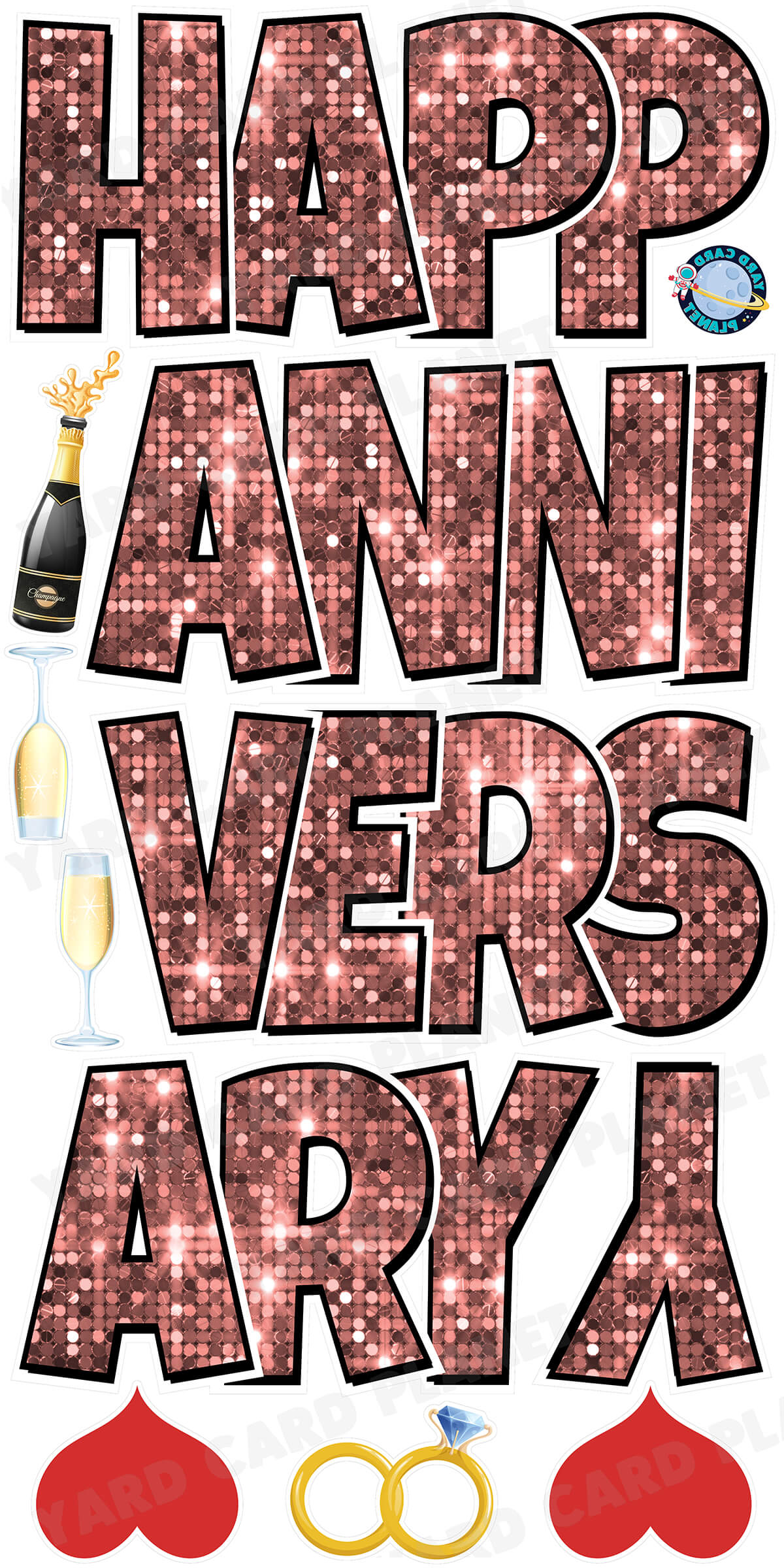 Large 21" Happy Anniversary Yard Card EZ Quick Sets in Luckiest Guy Font in Sequin Pattern - (Available in Multiple Colors)