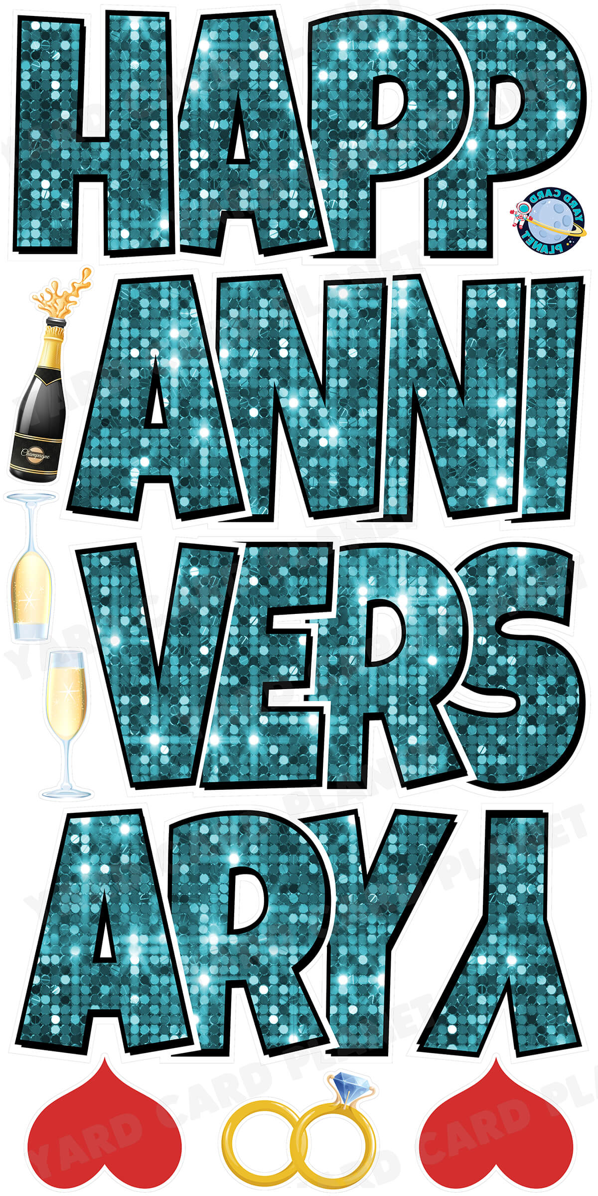 Large 21" Happy Anniversary Yard Card EZ Quick Sets in Luckiest Guy Font in Sequin Pattern - (Available in Multiple Colors)