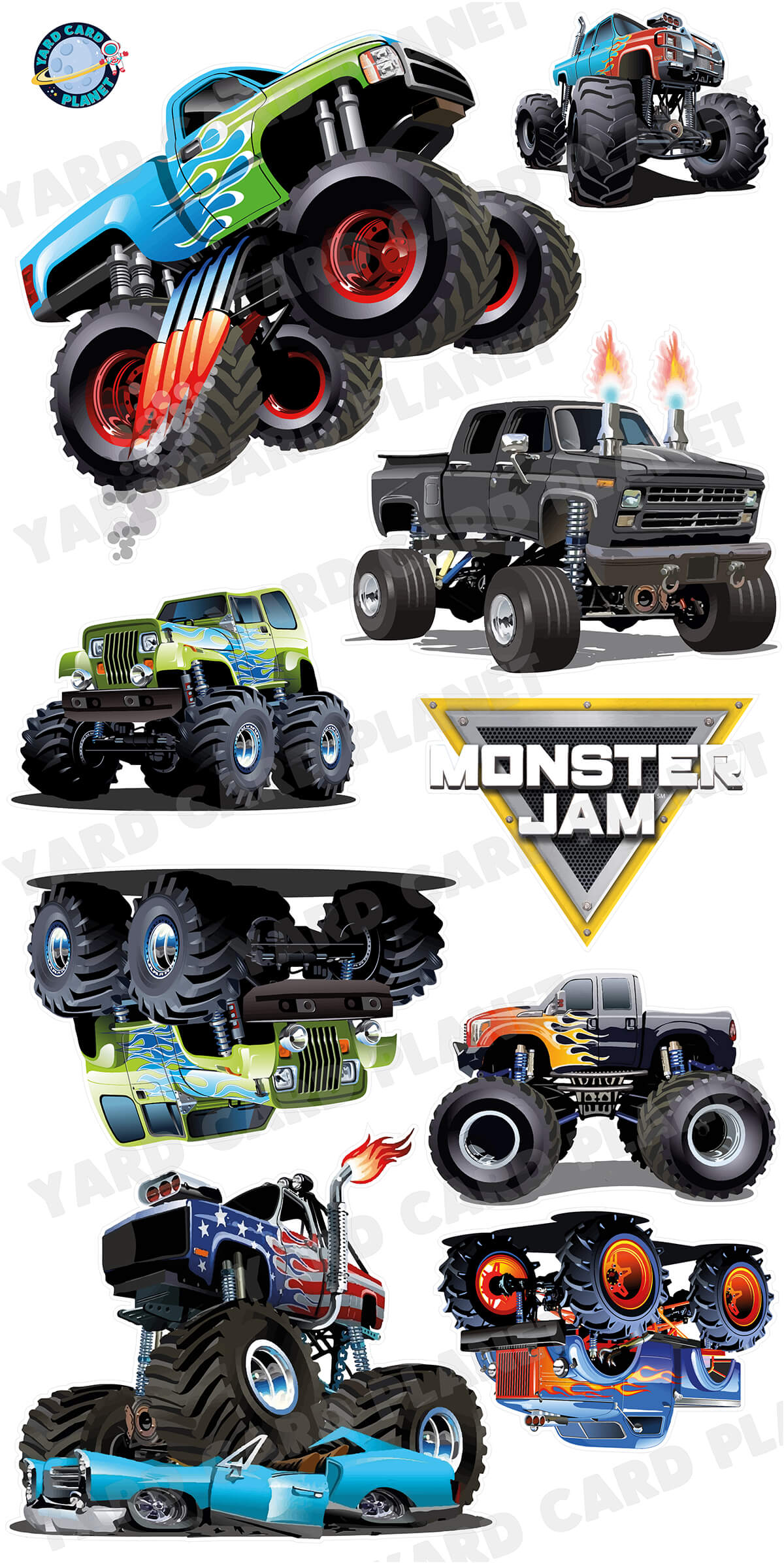 Monster truck, boys, yard on sale cards