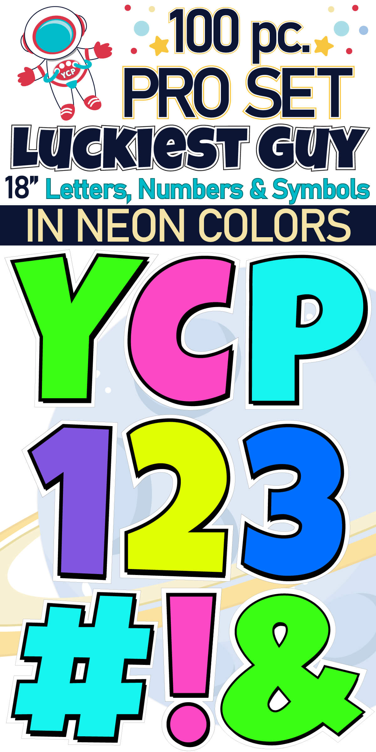 18" Luckiest Guy 100 pc. Letters, Numbers and Symbols Pro Set in Neon Colors